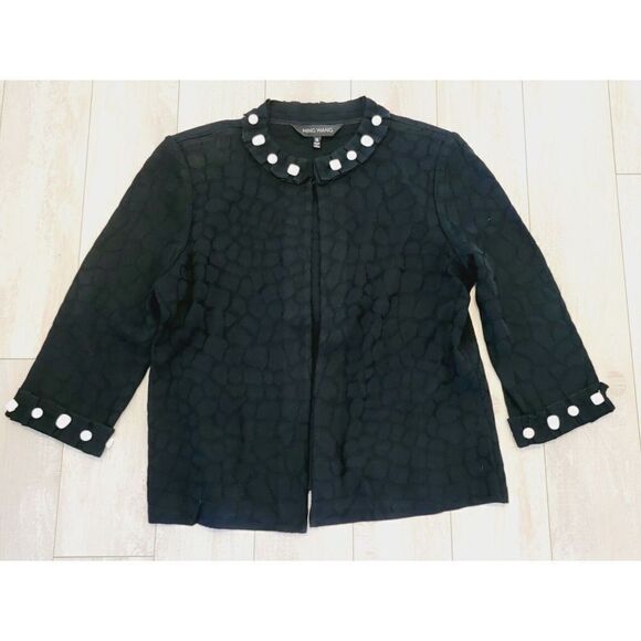 Ming Wang Medium Black Knit Short Jacket Cardigan Blazer Hook Closure - Picture 1 of 9